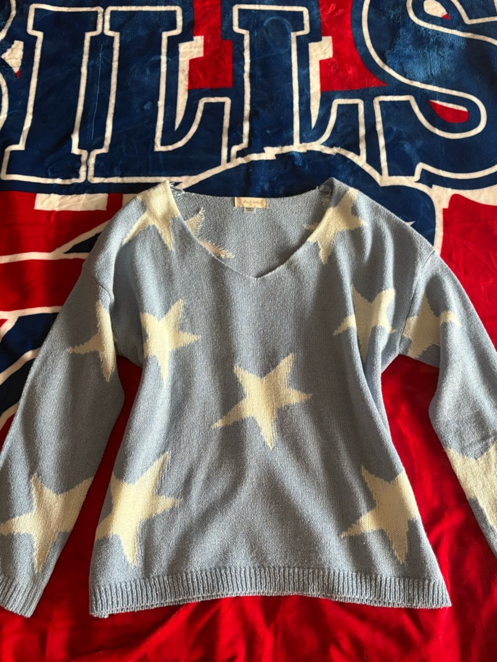 Light Blue Star Pattern V-Neck Sweater – Altar’d State